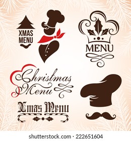 Christmas labels collection for restaurant menu design.
