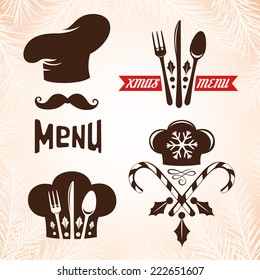 Christmas labels collection for restaurant menu design.