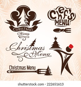 Christmas labels collection for restaurant menu design.