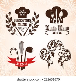 Christmas labels collection for restaurant menu design.