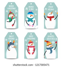 Christmas labels collection with snowman, isolated items on white background, eps10
