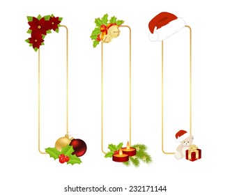 Christmas labels with christmas decorations. Vector illustration.