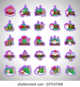 Christmas Labels And Elements Set - Isolated On Gray Background - Vector Illustration, Graphic Design Editable For Your Design, Collection Of Christmas Icons