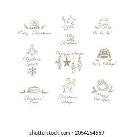Christmas labels with lettering drawing in hand sketch style on light background