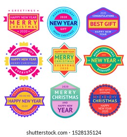 Christmas labels and New year badges set, vector illustration 10 eps