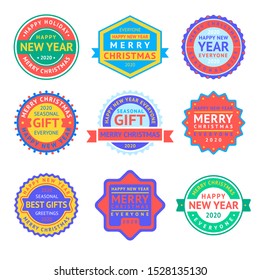 Christmas labels and New year badges set, vector illustration