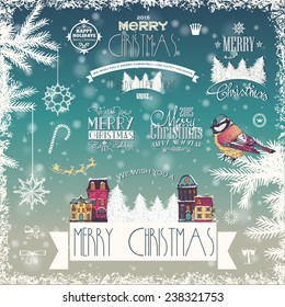 Christmas labels on blurred background 