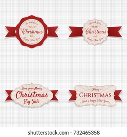 Christmas Labels with red Ribbons Set