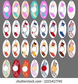 Christmas labels. Socks on a white background. Doodle drawing. Rectangular tag. Collection of Christmas price tags. Christmas templates for paper cutting.