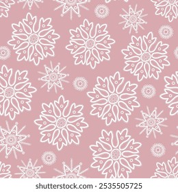 Christmas Lace Snowflakes Seamless Pattern, Old Rose Background-Christmas Vector Illustration
