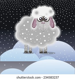 Christmas lamb in the snow,child's drawing