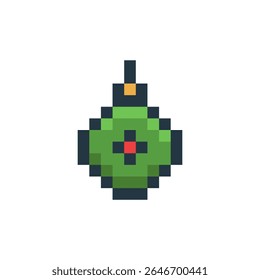 Christmas lamp pixelated icon. Christmas icon in pixel art style. Isolated vector illustration