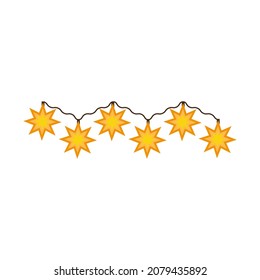 Christmas lamps icon. Glowing star, garland. Decoration for New Years design, birthday or merry holiday, party. Bright light for a festive occasion. Magic illumination. Vector illustration.