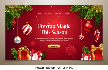 Christmas Landing Page Background with Realistic Decorations