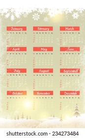 Christmas Landscape 2015 Full Calendar Template - Promotion Poster Vector Design 