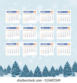 Christmas Landscape 2017 Full Calendar Template, Promotion Poster Vector Design - Week Starts Sunday