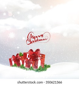 Christmas landscape background with giftbox, vector illustration, eps 10
