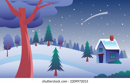 Christmas Landscape Background Illustration, Christmas Card Design. Vector