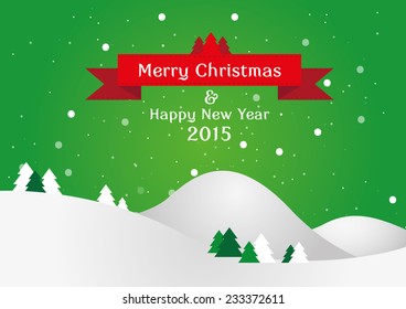 Christmas landscape background with snow and tree, wish