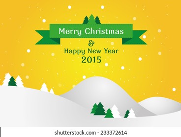 Christmas landscape background with snow and tree, wish
