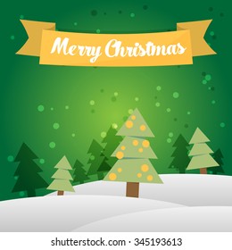 Christmas landscape background with snow and tree, wish