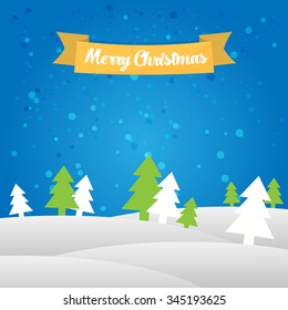 Christmas landscape background with snow and tree, wish