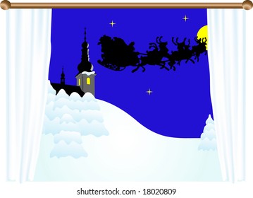 Christmas landscape behind the window