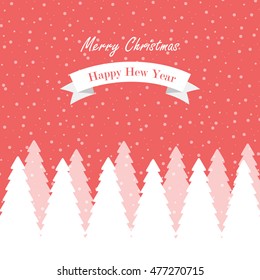 Christmas landscape card with Christmas trees and snow