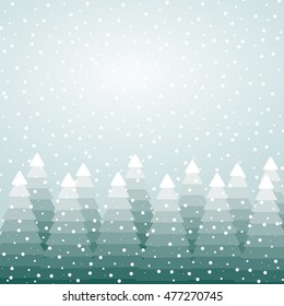 Christmas landscape card with Christmas trees and snow