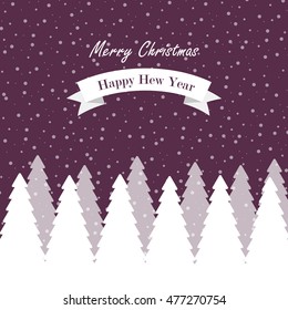 Christmas landscape card with Christmas trees and snow