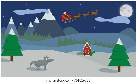 Christmas landscape flat illustration 