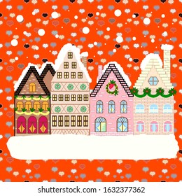 Christmas landscape flat. Vector illustration. Greeting card.