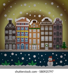 Christmas landscape flat Vector illustration.