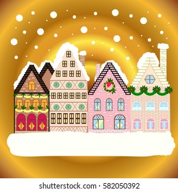 Christmas landscape flat Vector illustration.