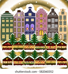 Christmas landscape flat Vector illustration.
