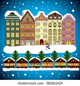 Christmas landscape flat Vector illustration.