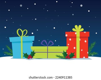 Weihnachtslandschaft mit Geschenkbox