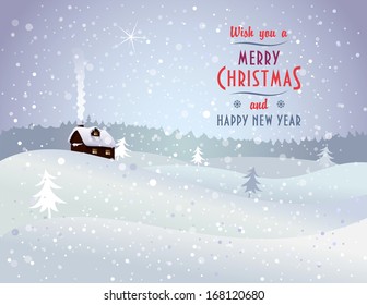 Christmas landscape with house