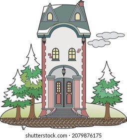 Paisaje navideño, una casa navideña