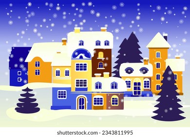 Christmas landscape. Night city. Digital illustration. Vector