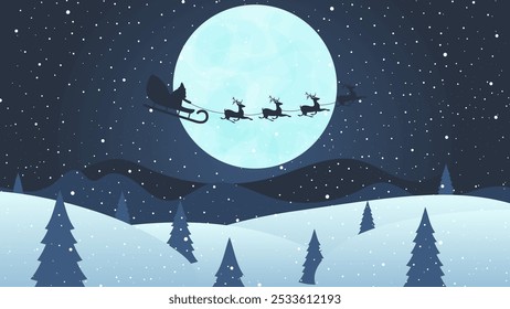 christmas landscape with Santa Claus in sleigh 