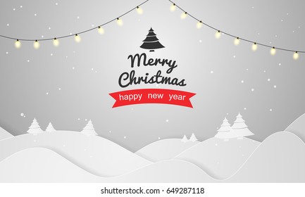 Christmas Landscape Vector greeting lights card and background