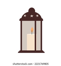 Linterna navideña con velas encendidas dentro de la ilustración vectorial plana. 