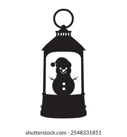 Christmas Lantern decor with snowman silhouette vector illustration