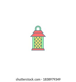 Christmas lantern icon. Winter icon. Simple, flat, outline, color.