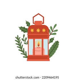 Christmas lantern winter decor flat design vector