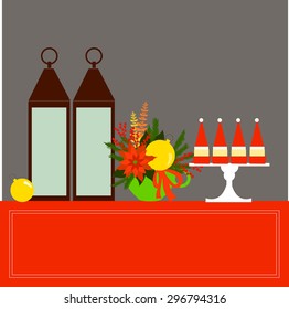 Christmas lanterns and cupcakes.Vector illustration