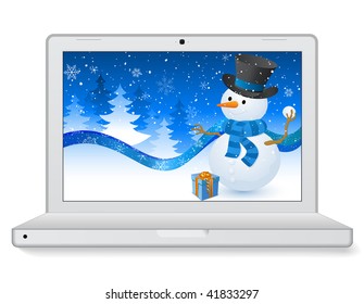 Christmas Laptop with a snowman