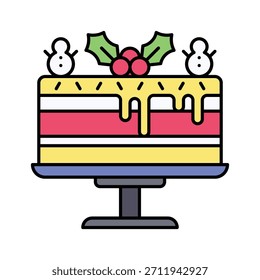 Christmas Layer Cake Dessert Vector Illustration, Filled Style Icon