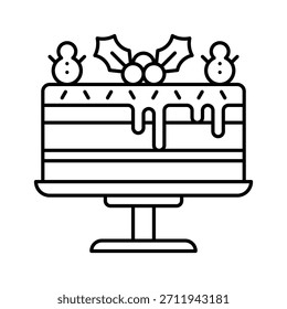 Weihnachtsschicht Kuchen Dessert Vektorgrafik, Linie Stil Symbol